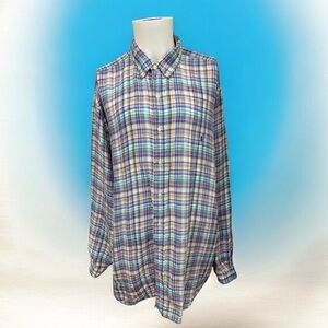 Polo Ralph Lauren LS 100% Linen Striped LS Blue Horse Button Down Shirt 2XLT